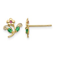 14K Yellow Gold Madi K Red and Green CZ Flower Post Earrings view 1
