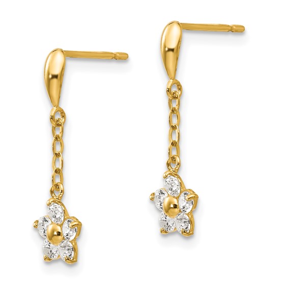 14k Madi K CZ Flower Dangle Childrens Post Earrings