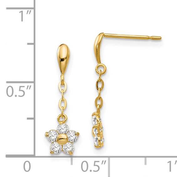 14k Madi K CZ Flower Dangle Childrens Post Earrings