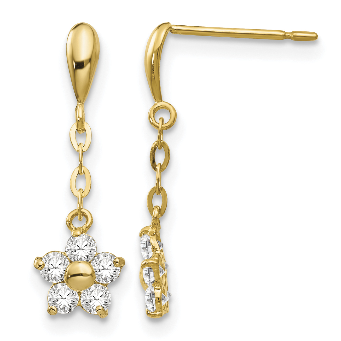 14k Madi K CZ Children's Flower Dangle Post Earrings (GK770)