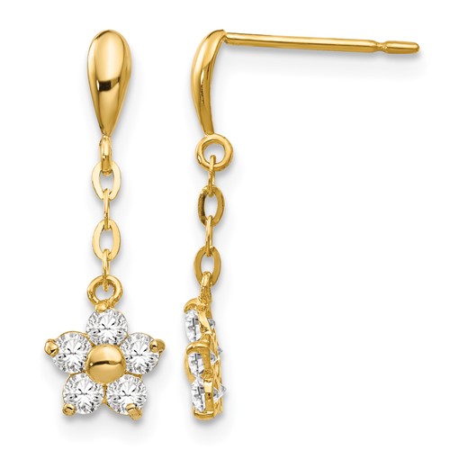 14K Yellow Gold Madi K CZ Flower Dangle Post Earrings