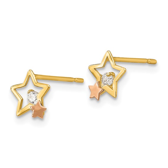14k Yellow and Rose Gold Madi K CZ Star Childrens Post Earrings