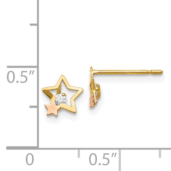 14k Yellow and Rose Gold Madi K CZ Star Childrens Post Earrings