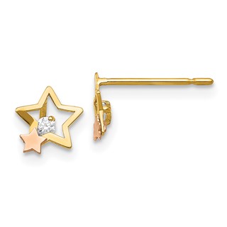 14k Yellow and Rose Gold Madi K CZ Star Childrens Post Earrings