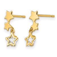 14K Yellow Gold Madi K CZ Star Dangle Post Earrings view 2