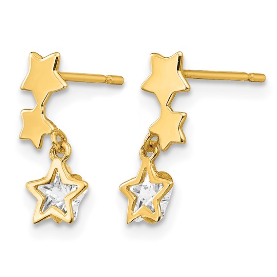 14k Madi K CZ Star Dangle Childrens Post Earrings