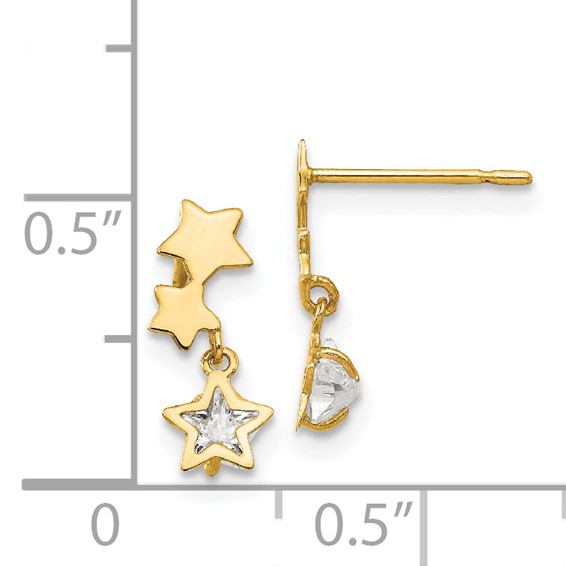 14k Madi K CZ Star Dangle Childrens Post Earrings