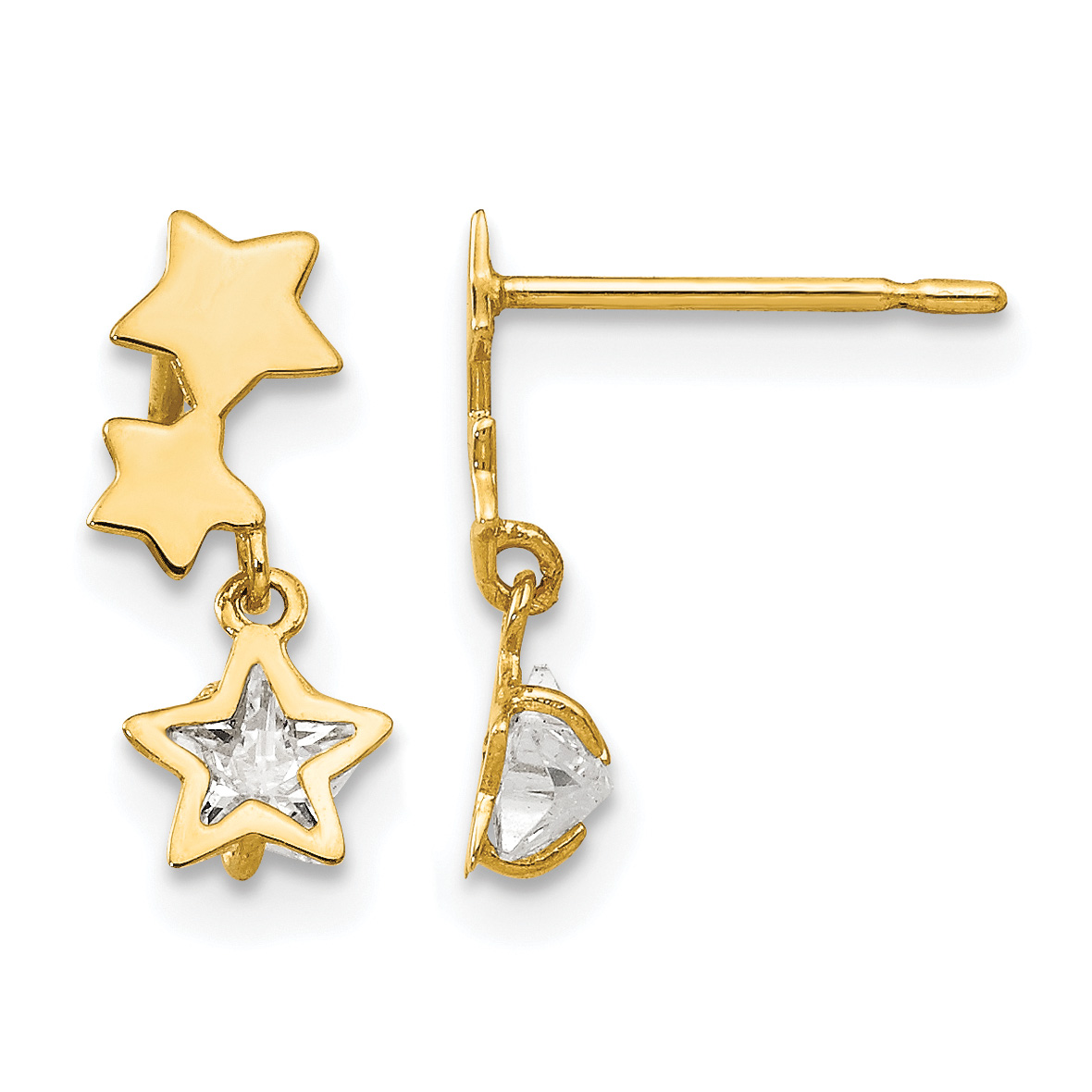14k Madi K CZ Children's Star Dangle Post Earrings (GK777)