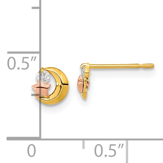 14k Yellow and Rose Gold Madi K CZ Moon and Star Childrens Post Earrings