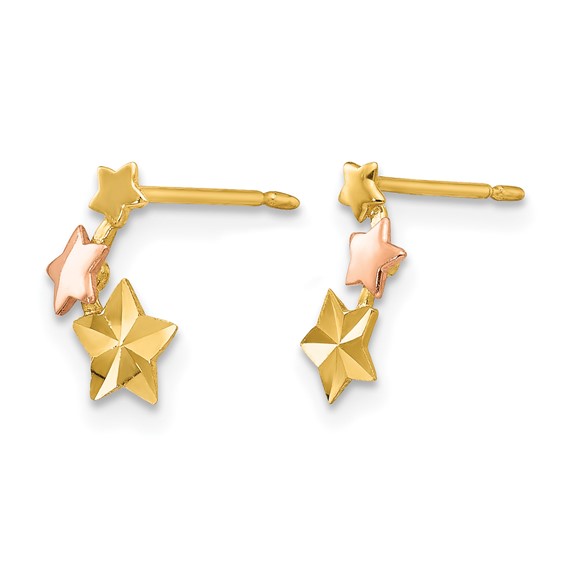 14k Yellow and Rose Gold Madi K Diamond-cut Star Childrens Post Earrings