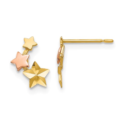 14K Yellow and Rose Gold Madi K Diamond-cut Star Post Earrings
