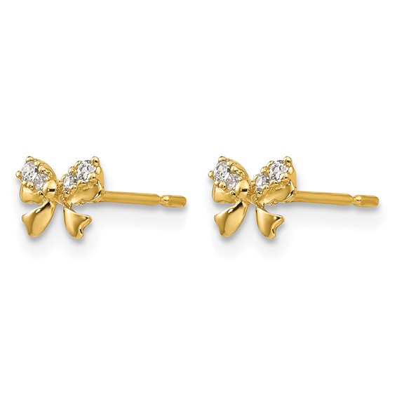 14k Madi K CZ Bow Childrens Post Earrings