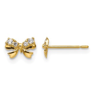 14k Madi K CZ Bow Childrens Post Earrings