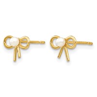 14K Yellow Gold Madi K Freshwater Cultured Pearl Bow Post Earrings view 2