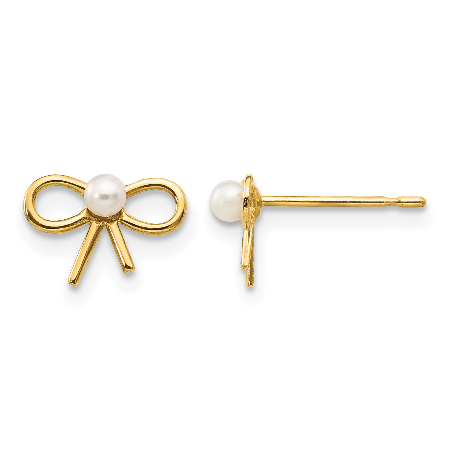 14k Madi K FW Cultured Pearl Children's Bow Post Earrings (GK786)