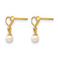 14K Yellow Gold Madi K Freshwater Cultured Pearl Heart Dangle Post Earrings view 2
