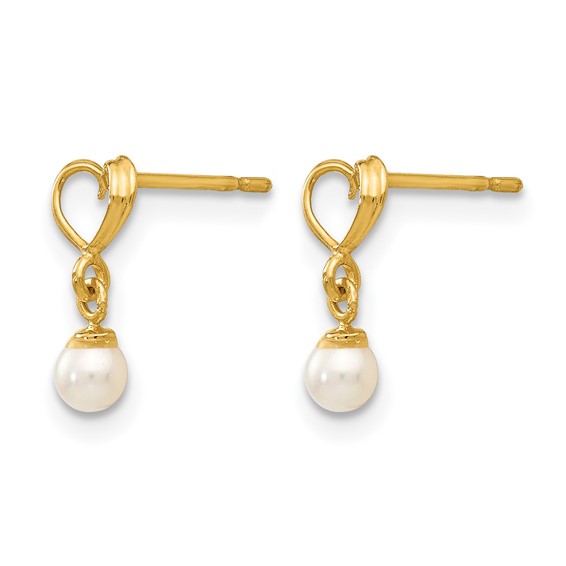14k Madi K Freshwater Cultured Pearl Heart Dangle Childrens Post Earrings