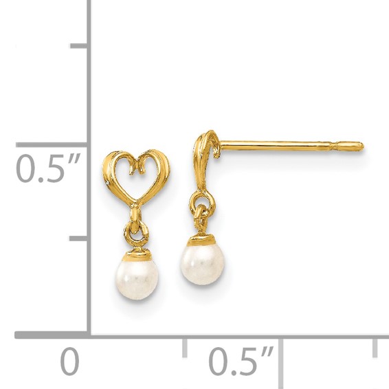 14k Madi K Freshwater Cultured Pearl Heart Dangle Childrens Post Earrings