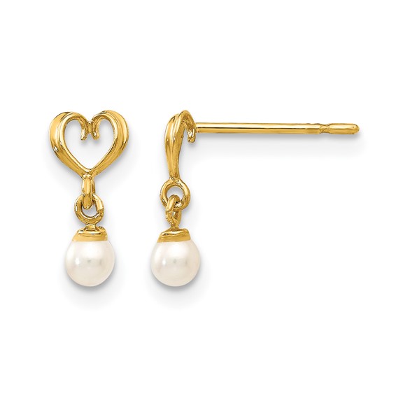 14k Madi K Freshwater Cultured Pearl Heart Dangle Childrens Post Earrings
