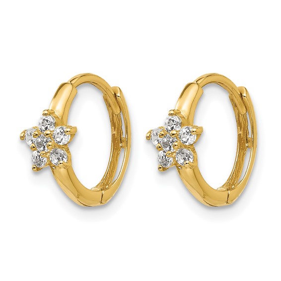 14k Madi K CZ Flower Childrens Hinged Hoop Earrings