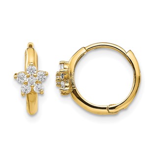 14k Madi K CZ Flower Childrens Hinged Hoop Earrings