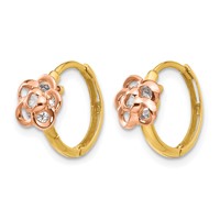 14K Yellow and Rose Gold Madi K CZ Flower Hinged Hoop Earrings view 2