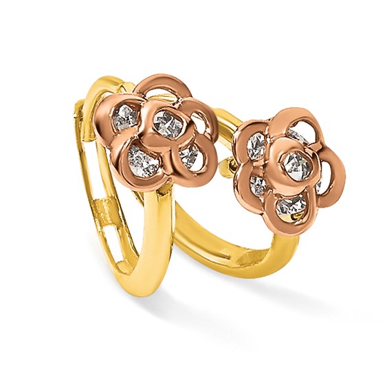 14k Yellow and Rose Gold Madi K CZ Flower Childrens Hinged Hoop Earrings