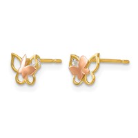 14K Yellow and Rose Gold Madi K CZ Butterfly Post Earrings view 2