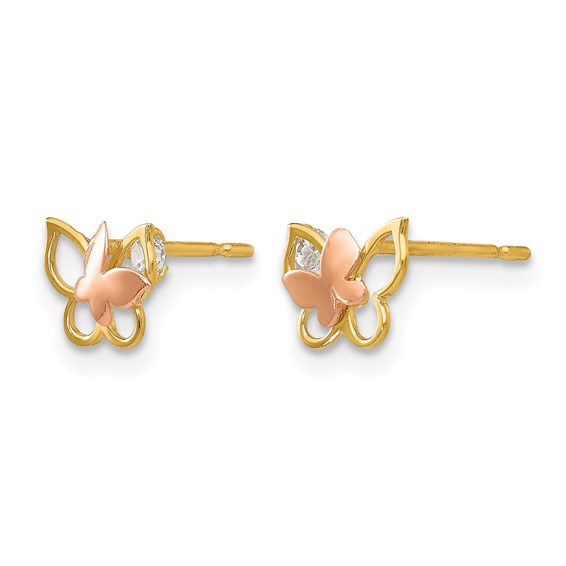 14k Yellow and Rose Gold Madi K CZ Butterfly Childrens Post Earrings