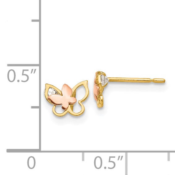 14k Yellow and Rose Gold Madi K CZ Butterfly Childrens Post Earrings