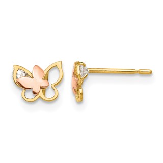 14k Yellow and Rose Gold Madi K CZ Butterfly Childrens Post Earrings