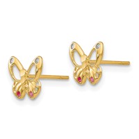 14K Yellow Gold Madi K Red and Clear CZ Butterfly Post Earrings view 2