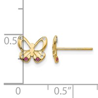 14K Yellow Gold Madi K Red and Clear CZ Butterfly Post Earrings view 4