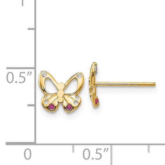 14k Madi K Red and Clear CZ Butterfly Childrens Post Earrings