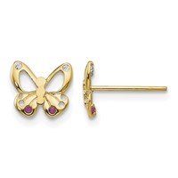 14K Yellow Gold Madi K Red and Clear CZ Butterfly Post Earrings view 1