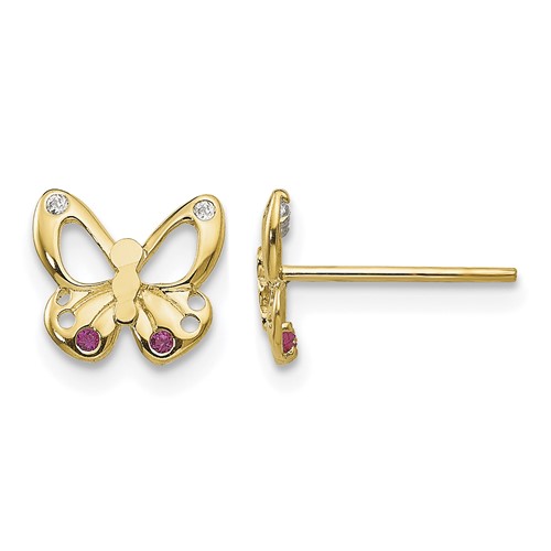 14K Yellow Gold Madi K Red and Clear CZ Butterfly Post Earrings