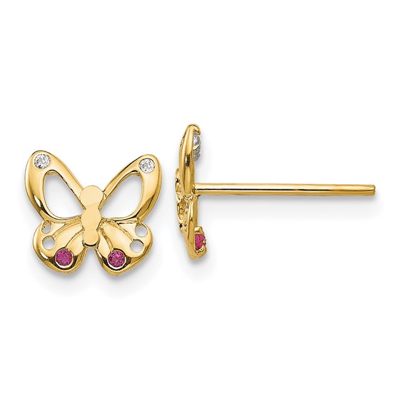 14k Madi K Red and Clear CZ Butterfly Childrens Post Earrings
