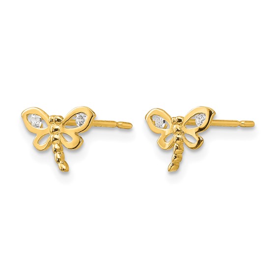 14k Madi K CZ Dragonfly Childrens Post Earrings