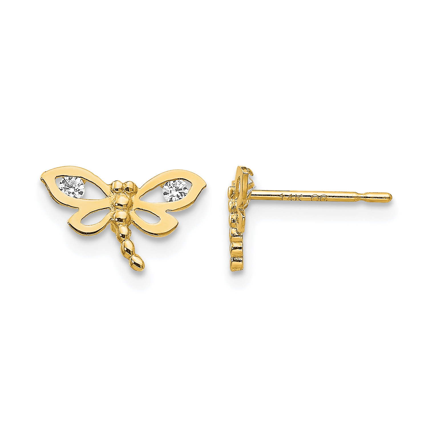 14k Madi K CZ Children's Dragonfly Post Earrings (GK792)