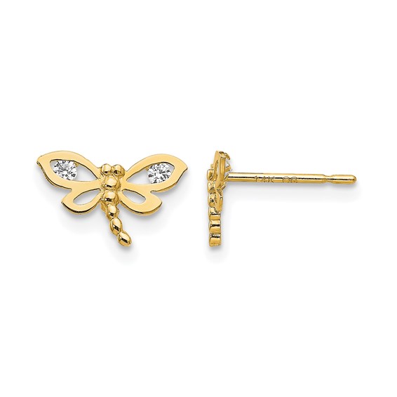 14k Madi K CZ Dragonfly Childrens Post Earrings