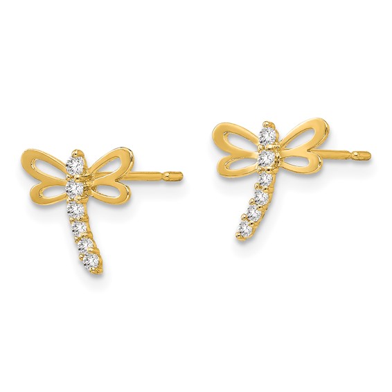 14k Madi K CZ Dragonfly Childrens Post Earrings