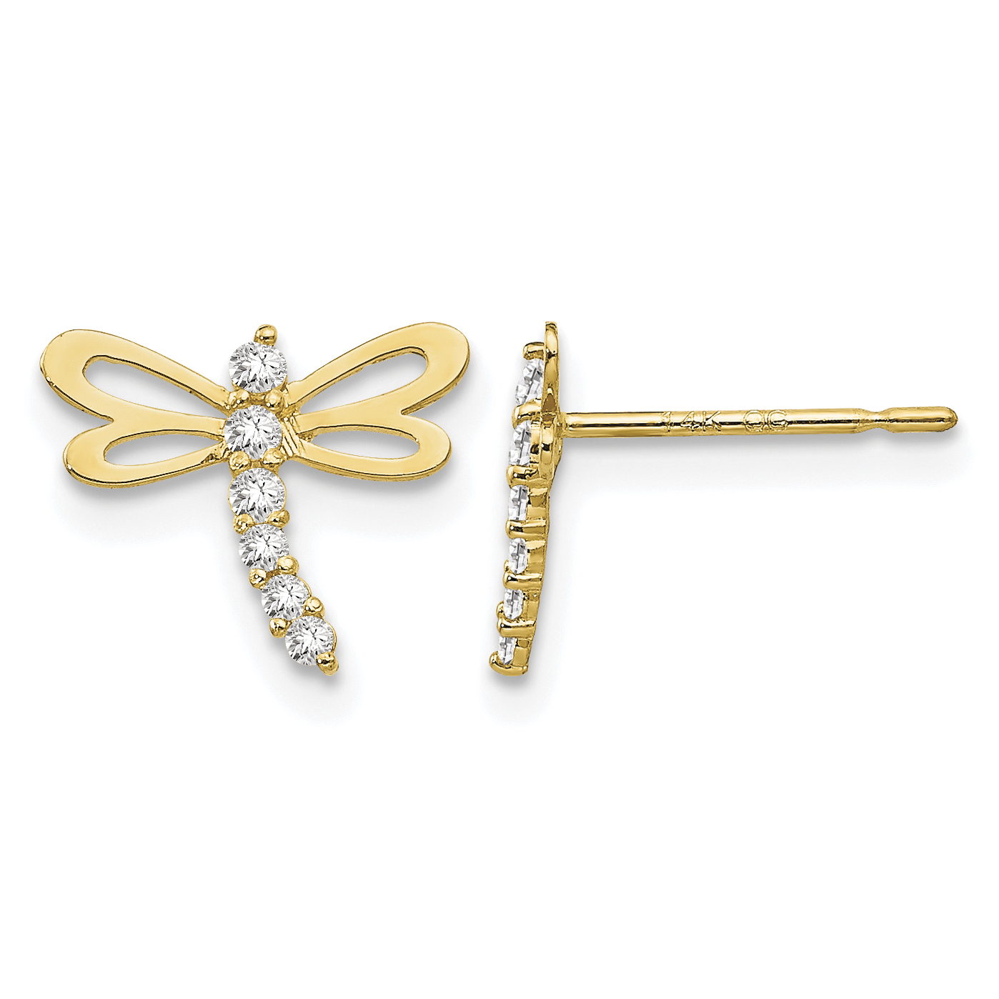 14k Madi K CZ Children's Dragonfly Post Earrings (GK793)