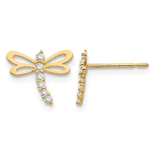 14K Yellow Gold Madi K CZ Dragonfly Post Earrings