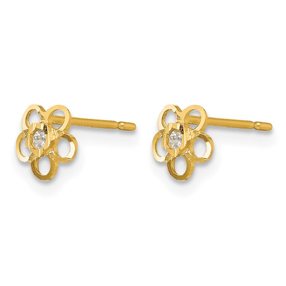 14k Madi K CZ Diamond-cut Flower Childrens Post Earrings