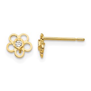 14k Madi K CZ Diamond-cut Flower Childrens Post Earrings