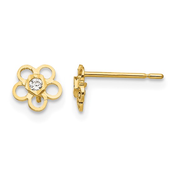 14k Madi K CZ Diamond-cut Flower Childrens Post Earrings