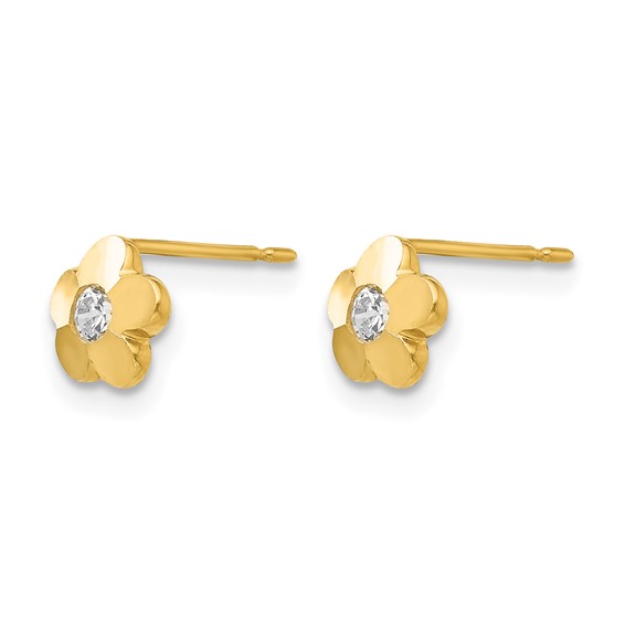 14k Madi K CZ Diamond-cut Flower Childrens Post Earrings