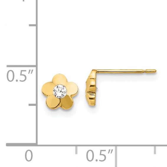 14k Madi K CZ Diamond-cut Flower Childrens Post Earrings