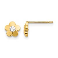 14K Yellow Gold Madi K CZ Diamond-cut Flower Post Earrings view 1