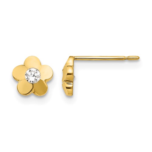 14K Yellow Gold Madi K CZ Diamond-cut Flower Post Earrings